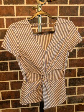 ZARA Blue & White Striped Twist Front Cutout Top S